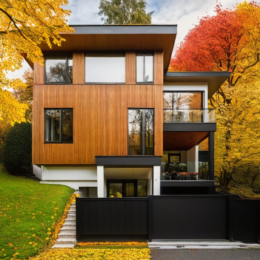 MODERN HOUSE, in Fall, morning