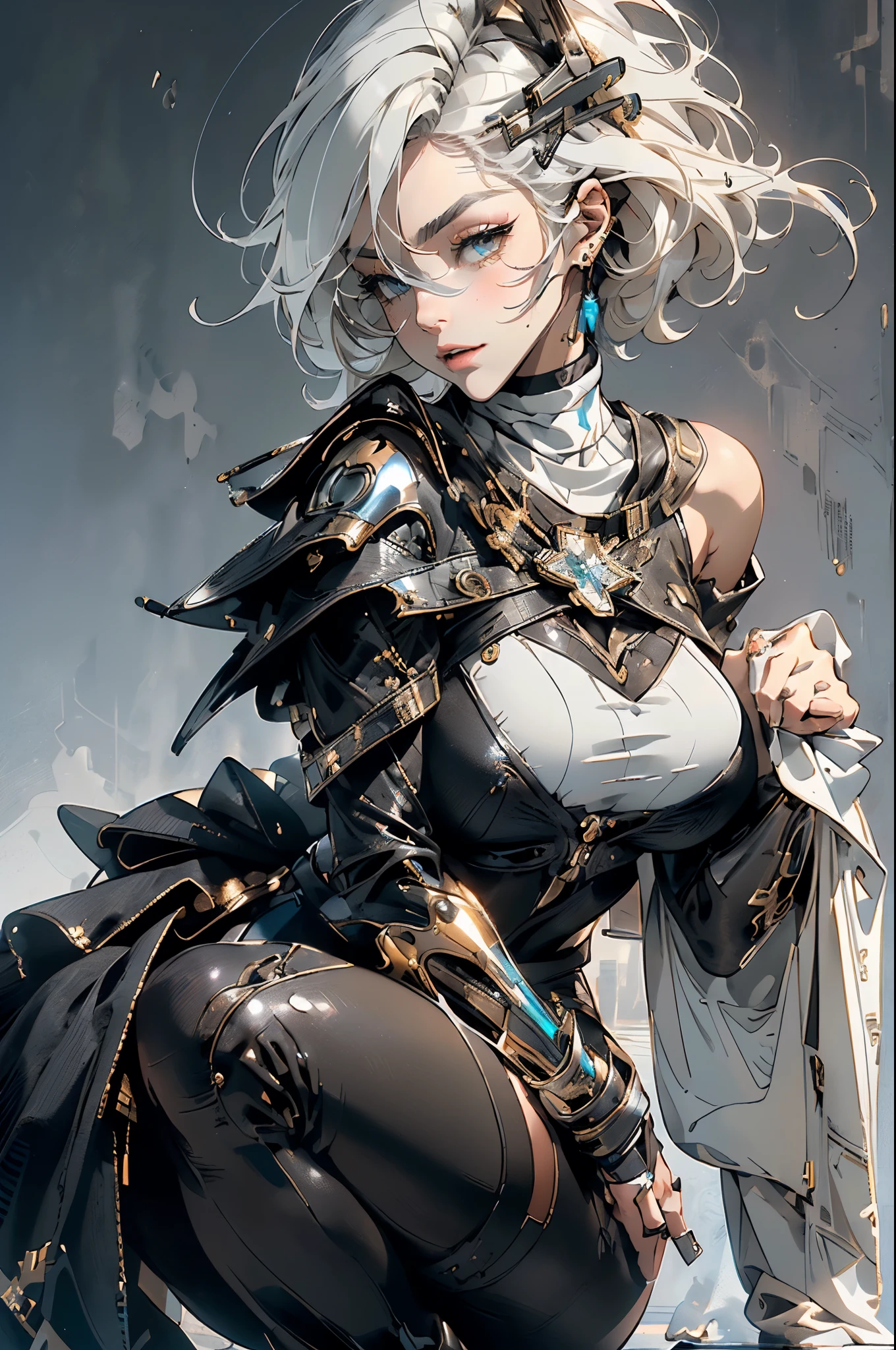 (Japanese cartoons, illusory:1.2), (portrait:1.6), (Brand Collection, Fashion Brand Theme:1.6), (detailed, beautiful, masterpiece, best quality:1.2), _ rest (1 girl:1.2), 22 years old, 160 cm, Japanese cute model, Tighten your whole body, Medium breasts, Small head, Small face, Diamond Face, Small nose, Clear facial lines, Delicate face, Exquisite eyes, Young hands and fingers, beautiful hands and fingers, Five fingers, _ rest (Happy, Smile, Glossy lips:1.3), (Light lips, half-open mouth, beautiful Teeth:1.2), (Drooping eyes, Double eyelids, Light eyes, Shining eyes:1.5), Radiant Skin, _ rest (hairstyle:1.4), (White hair:1.4), Shiny hair, _ rest (Gray simple blurred background:1.4), (mist, FOG:1.4), _ rest (Cowboy shooting:1.4), (Everlasting, Sexy model pose:1.2), rest (The Fusion of Cyberpunk and Wool:1.3), ((Wear an oversized wool turtleneck with a rubberized surface) luxury, Futuristic, Tights, High Legs, and a warm feeling:1.2), (Large sleeves:1.2), (7/8 Length:1.2), (Simple but cyberpunk themed design:1.3),
rest (Black and gray theme:1.2), (Low-rise leggings,With subtle reflective pattern:1.2), (Ankle boots with stylish metal details:1.2), (Avant-garde and changeable:1.2),
rest (Gray background:1.4), (confident Everlasting pose:1.2),huge , Crazy breast swelling, Chest larger than shoulder blades, Big breasts and thin waist,(huge breasts:1.2),Hydrated skin((rogue))((非常huge乳房)),((Grooves reveal original skin))