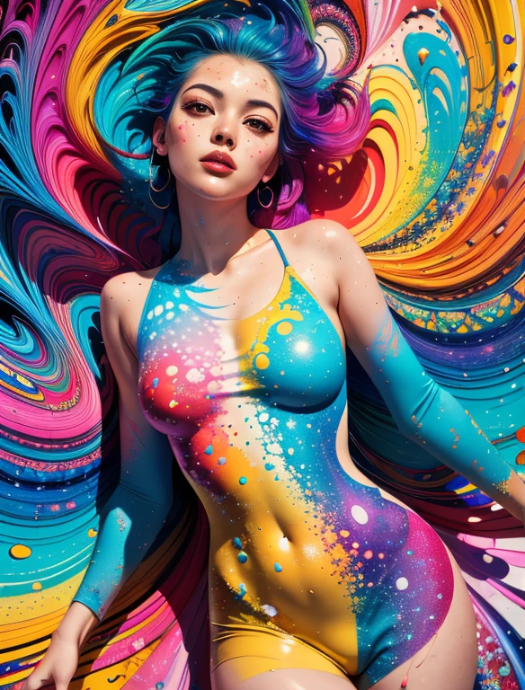 Masterpiece, Best Quality, 1Girl,  upper half body, splashing, Abstract, Psychedelic, Sy3, BAPV