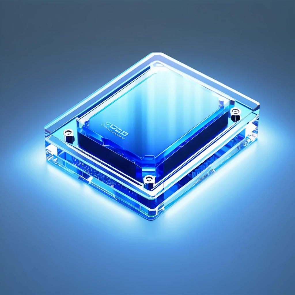 ((best quality, masterpiece)), data processing, Octane Rendering, C4D, icon, Isometric, (harddisk:1.2),Transparent glass texture, blue, Frosted glass, Transparent sense of technology, studio_Light, Fine details, Stunning details, flowing blue Light,  (White background:1.2), Simple background,High contrast ，White background，Weapons are white