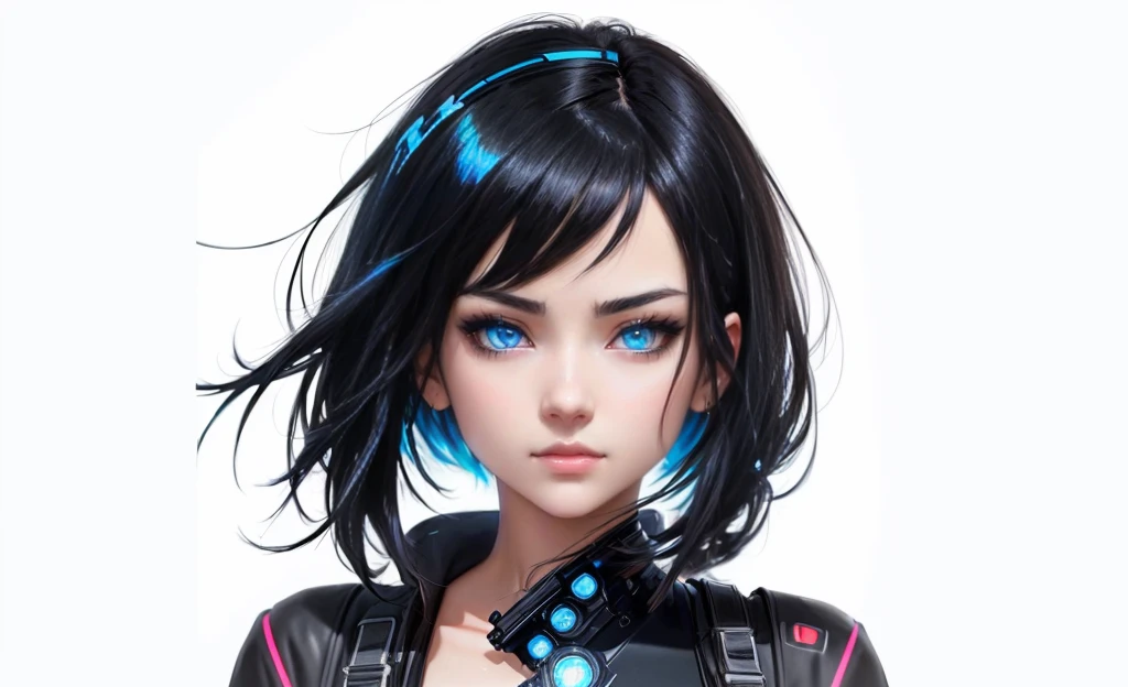 Anime girl with blue eyes and black hair with choke., 4K anime style, realistic anime art style, mirror border art style, jet black haired cyberpunk girl, digital animated art, anime style digital art, Extremely detailed artistic germ, awesome anime face portrait, photorealistic render of anime girl, detailed portrait of anime girl, art germ portrait, Ross draws a portrait