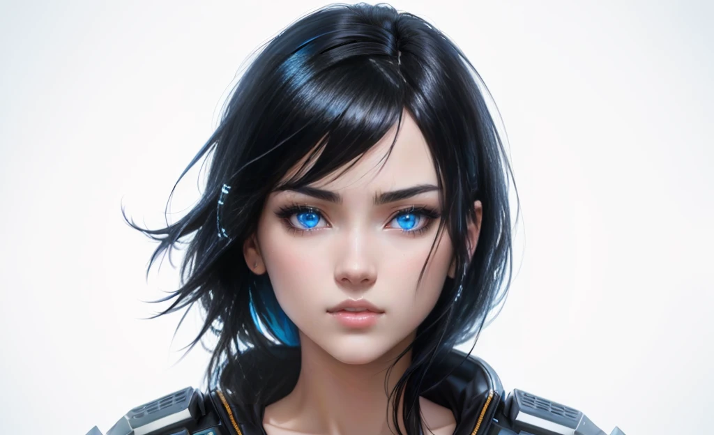 Anime girl with blue eyes and black hair with choke., 4K anime style, realistic anime art style, mirror border art style, jet black haired cyberpunk girl, digital animated art, anime style digital art, Extremely detailed artistic germ, awesome anime face portrait, photorealistic render of anime girl, detailed portrait of anime girl, art germ portrait, Ross draws a portrait