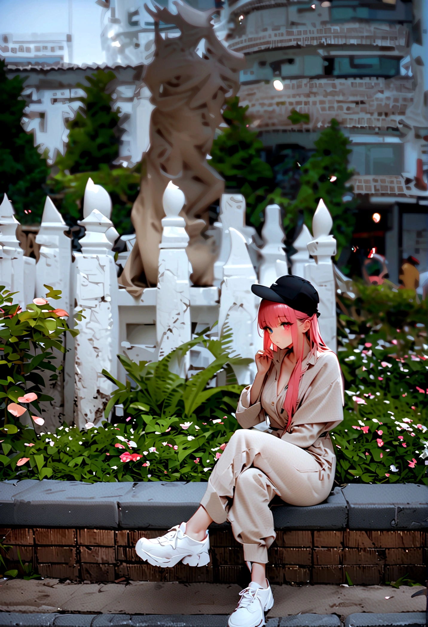 Landscape、Pink Hair, High resolution, 1 Girl, Korean, Eyes with heterochromia, best quality, (masterpiece), best quality, 1girl, (独奏:1.1), Lens 135mm f1.8, highly detailed, intricate, (sketch:0.8), (white background:1.1),