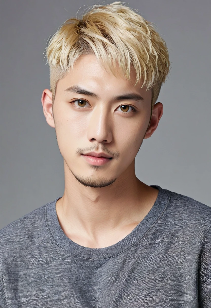 Handsome american mix japanese,
blonde hair, short hair, hazel eyes, 30 years old, short beard, buzz cut