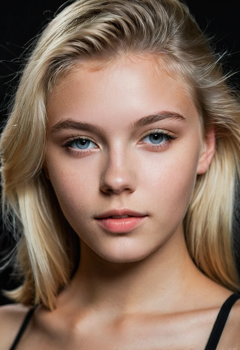 Create me a Blonde German Girl, 18yo, Ava Young, (Amazing skin details: 1.4), (natural skin: 1.2), (pores: 0.6), (detailled eyes: 1.2), ,black backdrop, studio, bright border, dark atmosphere, (bokeh: 1.2), fotografia, filmic, photorealestic, Ultrarealistic, perfect figure, perfect anatomy,