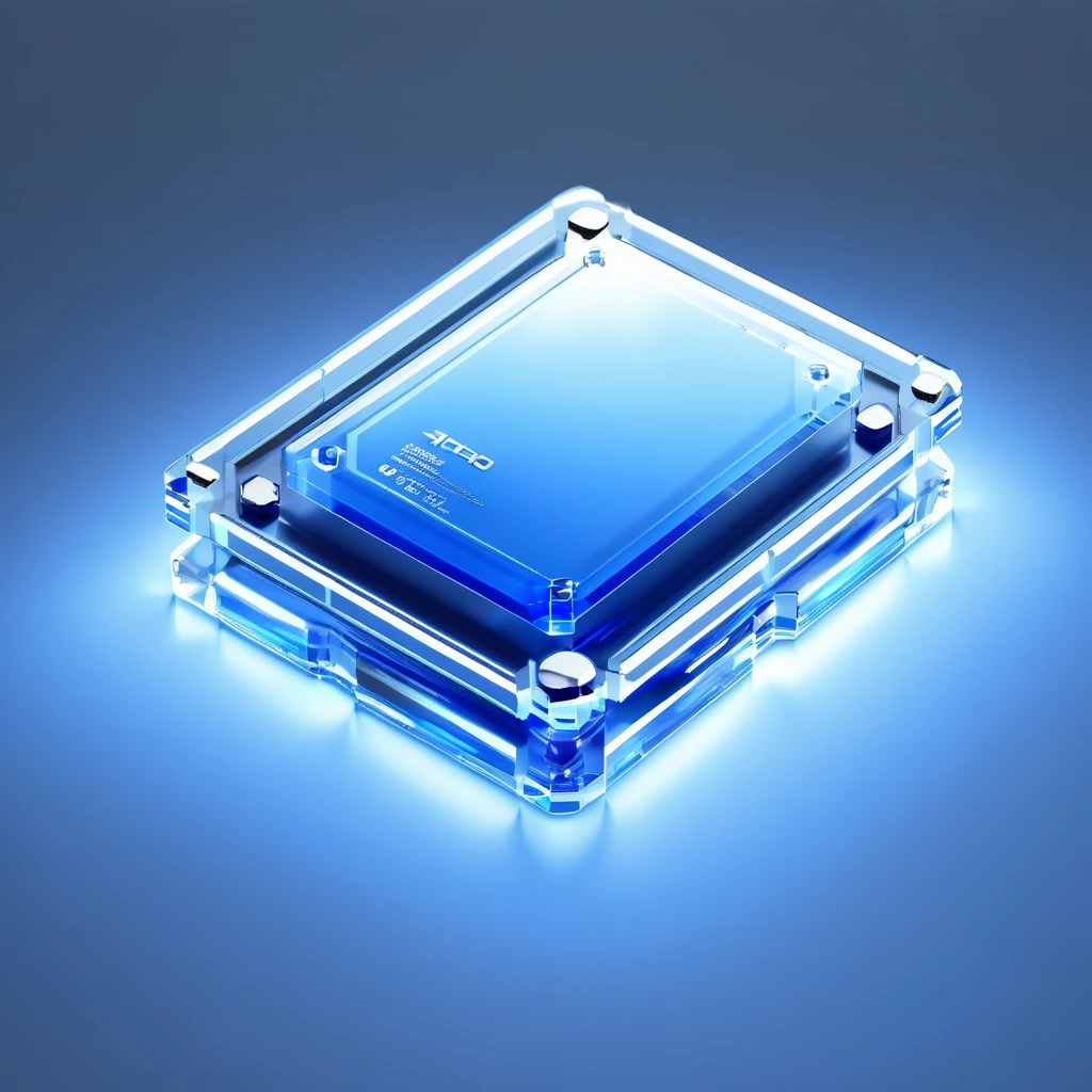 ((best quality, masterpiece)), data processing, Octane Rendering, C4D, icon, Isometric, (harddisk:1.2),Transparent glass texture, blue, Frosted glass, Transparent sense of technology, studio_Light, Fine details, Stunning details, flowing blue Light,  (White background:1.2), Simple background,High contrast ，White background，Weapons are white