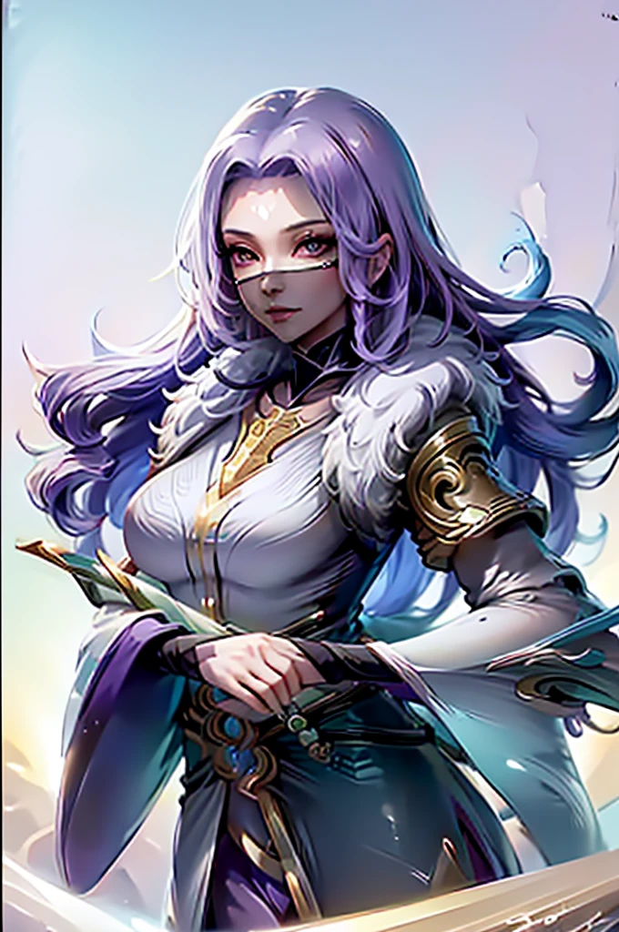 1girl,(masterpiece:1.4, best quality),medium breasts,(intricate details),unity 8k wallpaper,ultra detailed,(pastel colors:1.3),beautiful and aesthetic,detailed,solo, purple hair, luo_yi_ml, mouth veil, big breasts, 