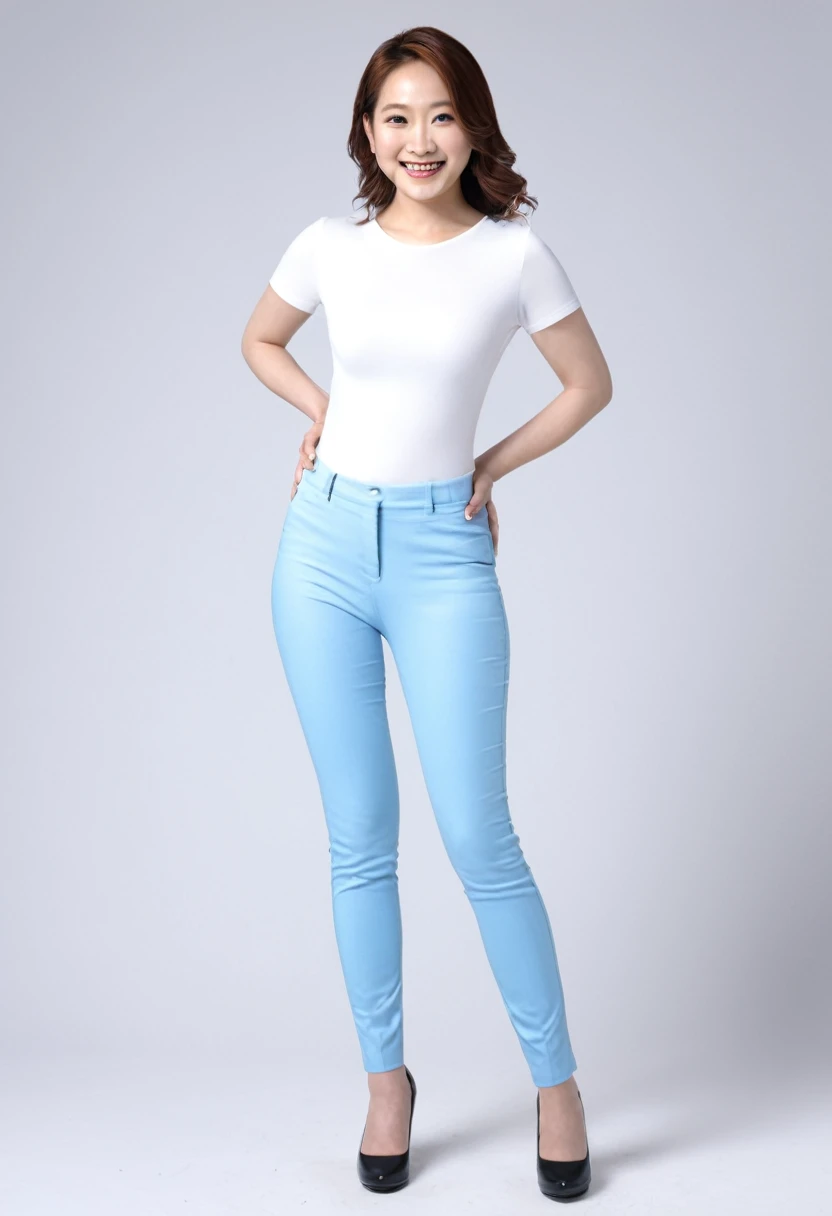 (8K、RAW Photos、Highest quality、Masterpiece: 1.2)Highest quality, masterpiece, Ultra-high resolution高解像度ドラ, smile, Skin-tight pants, Tight shirt, (Skin Texture:1.1), (A face with attention to detail:1.1), Body with attention to detail, Fabric Easter pieces with attention to detail), (Realistic), Ultra-high resolution, 4K, Ultra-high resolution, Photo credit: Ernie Freitag、Posing、