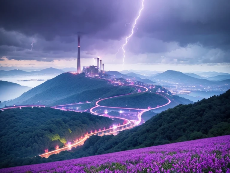 Different world、、rain、scenery、There are no people:1.3、Modern power plant、democracy、Purple light