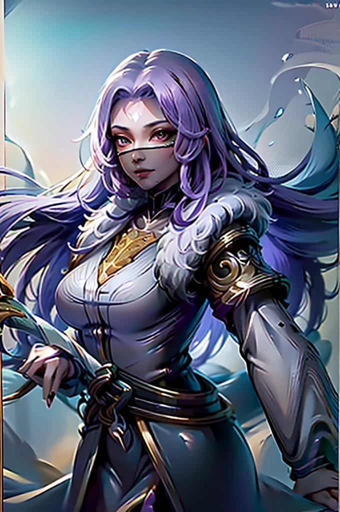 1girl,(masterpiece:1.4, best quality),medium breasts,(intricate details),unity 8k wallpaper,ultra detailed,(pastel colors:1.3),beautiful and aesthetic,detailed,solo, purple hair, luo_yi_ml, mouth veil, big breasts, 