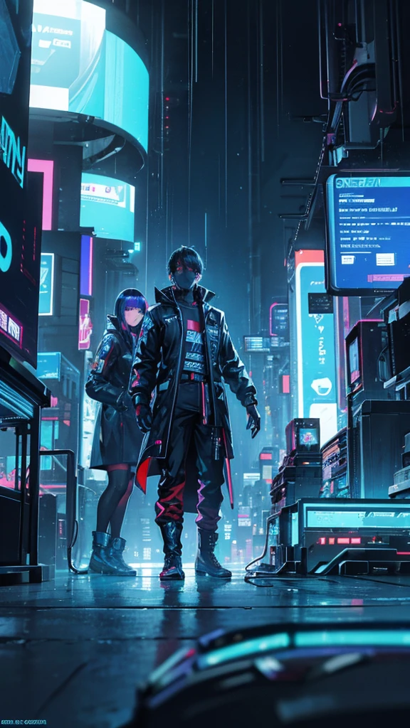 In a cyberpunk setting, a detailed HD 4K wallpaper featuring a rain of money and cryptocurrencies in electric blue."
