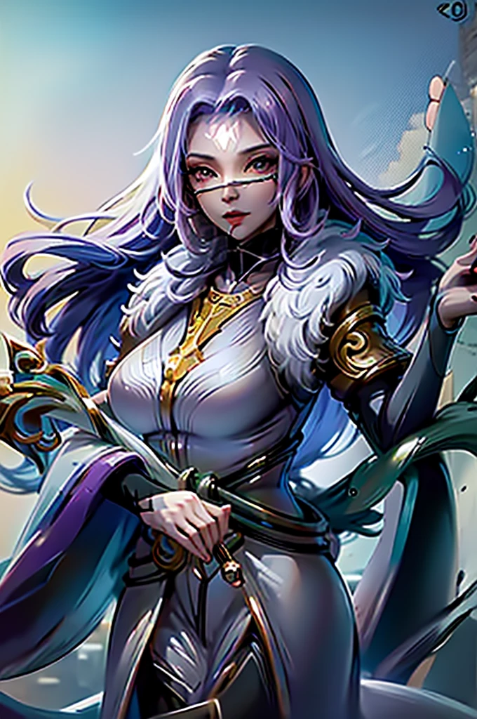 1girl,(masterpiece:1.4, best quality),(intricate details),unity 8k wallpaper,ultra detailed,(pastel colors:1.3),beautiful and aesthetic,detailed,solo, purple hair, luo_yi_ml, mouth veil,very big breasts, naked body, 