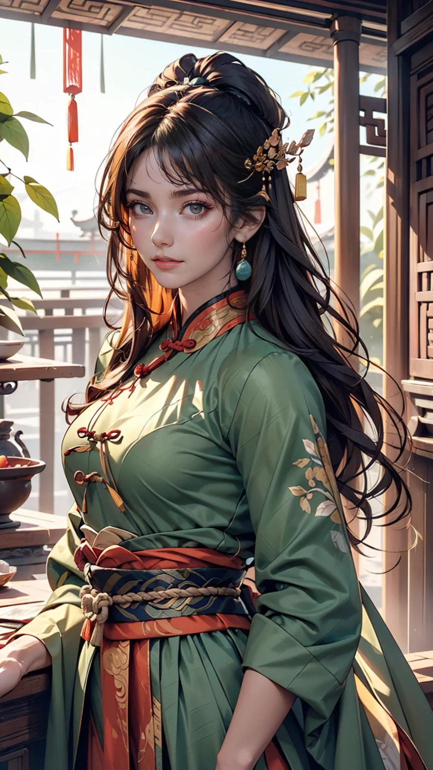 ((whole body)), samdoesarts style award winning whole body portrait of a beautiful woman, ((Perfect feminine face)),((Ancient Chinese Green Clothing)), ((Green Peking Opera Costume)), (Long sleeve) Gazebo, complicatedな, (Beautiful details in the eyes, Long eyebrows),((hairpin, Twisted Hair)),(sorrow), ((tears)), (sunlight), Shaded flat illustration, Digital Art, Trending on Art Station, Very detailed, The finer details, complicated, ArtJam、Rutkovsky、Art by Alphonse Mucha,