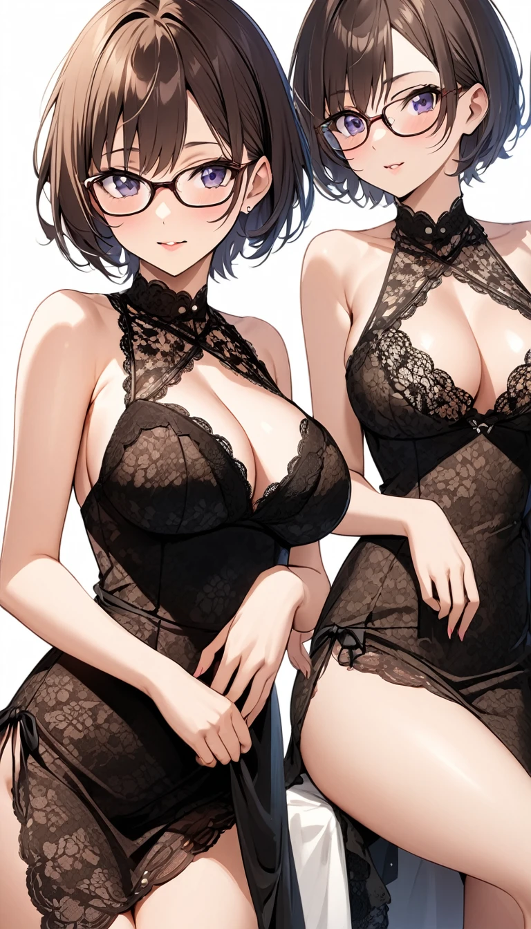 Highly edited photos of sexy lace dresses、Glasses、short hair 、Hami Breasts