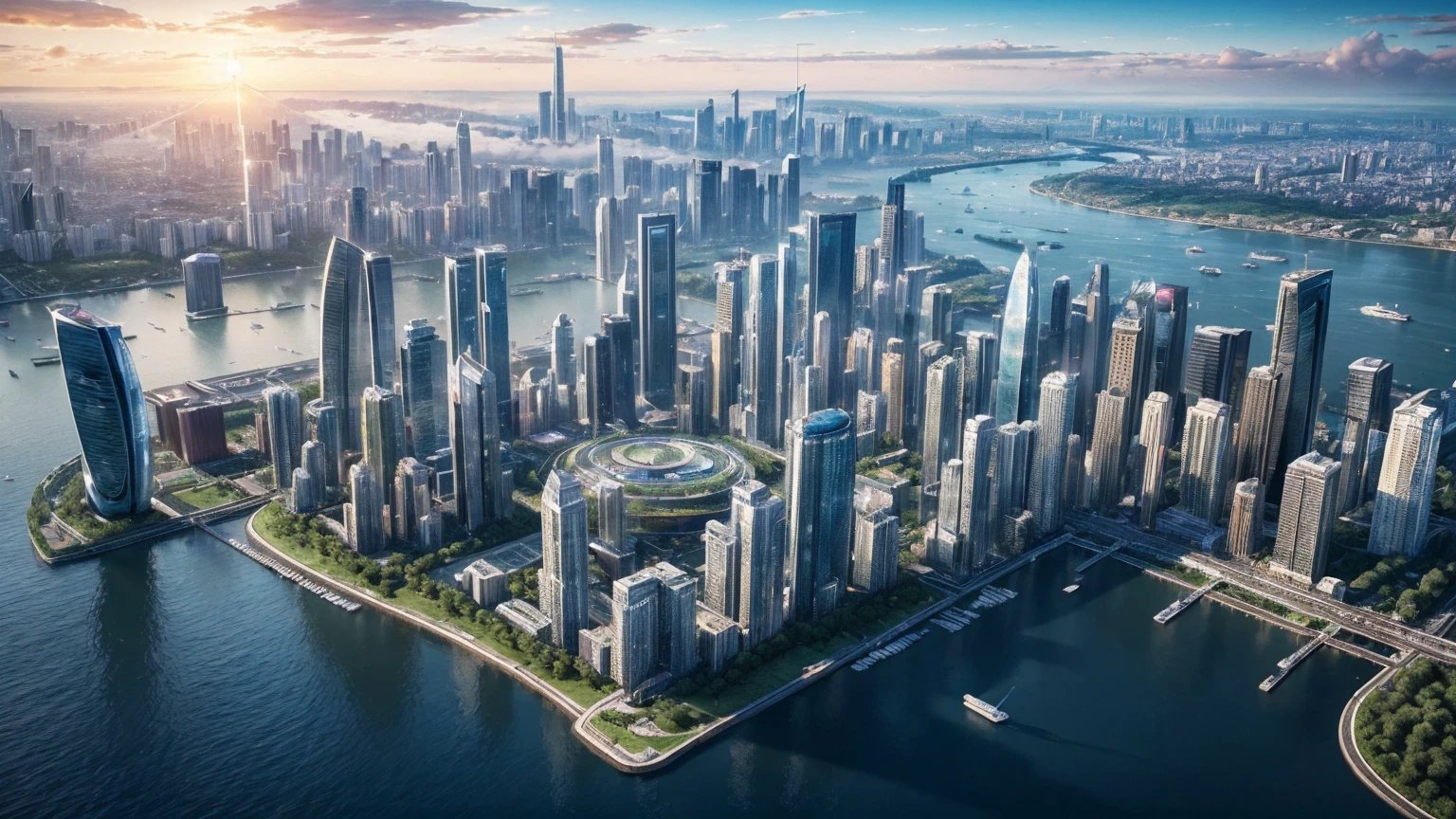(Best quality,4K,8K,A high resolution,Masterpiece:1.2),Ultra-detailed,(Realistic,Photorealistic,photo-realistic:1.37),Futuristic floating city,Futuristic technology,Huge urban high-tech tablet platform,Airship,Floating in the sky,Futuristic city,Small airships around,High-tech hemispherical platform,Colorful lights,Advanced architecture,modernn architecture,skyscrapper,Access the cloud,Scenic beauty,view over city,Impressive design,Blend seamlessly with nature,energetic and vibrant atmosphere,Futuristic transportation system,Parking is suspended,Transparent path,Lush greenery,Sky gardens,cascading waterfalls,Magnificent skyline,reflections on the water,Sparkling river,Architectural innovation,futuristic skyscrapers,Transparent dome,The shape of the building is unusual,Elevated walkway,Impressive skyline,Glowing lights,Futuristic technology,Minimalist design,Scenic spots,Panoramic view,Cloud Piercing Tower,Vibrant colors,epic sunrise,epic sunset,Dazzling light display,magical ambiance,The future city,Urban Utopia,LuxuryLifestyle,Innovative energy,sustainable development,Smart city technology,Advanced infrastructure,Tranquil atmosphere,Nature and technology live in harmony,Awesome cityscape,Unprecedented urban planning,Architecture connects seamlessly with nature,High-tech metropolis,A cutting-edge engineering marvel,The future of urban living,Visionary architectural concept,Energy-efficient buildings,Harmony with the environment,A city floating above the clouds,Utopian dreams become reality,The possibilities are endless,State-of-the-art transportation network,Green energy integration,Innovative materials,Impressive holographic display,Advanced communication system,Breathtaking aerial view,Quiet and peaceful environment,Modernist aesthetics,Ethereal beauty