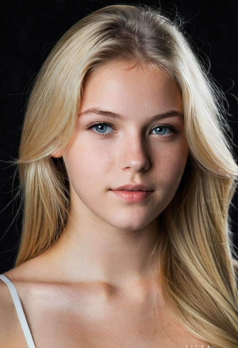 Create me a German girl, long blond hair, 18yo, Ava Young, (Amazing skin details: 1.4), (natural skin: 1.2), (pores: 0.6), (detailled eyes: 1.2), (fotografia), (filmic), (photorealestic), (Ultrarealistic), (perfect figure), (perfect anatomy) ,black backdrop, studio, bright border, dark atmosphere, (bokeh: 1.2), large neckline, hot look,