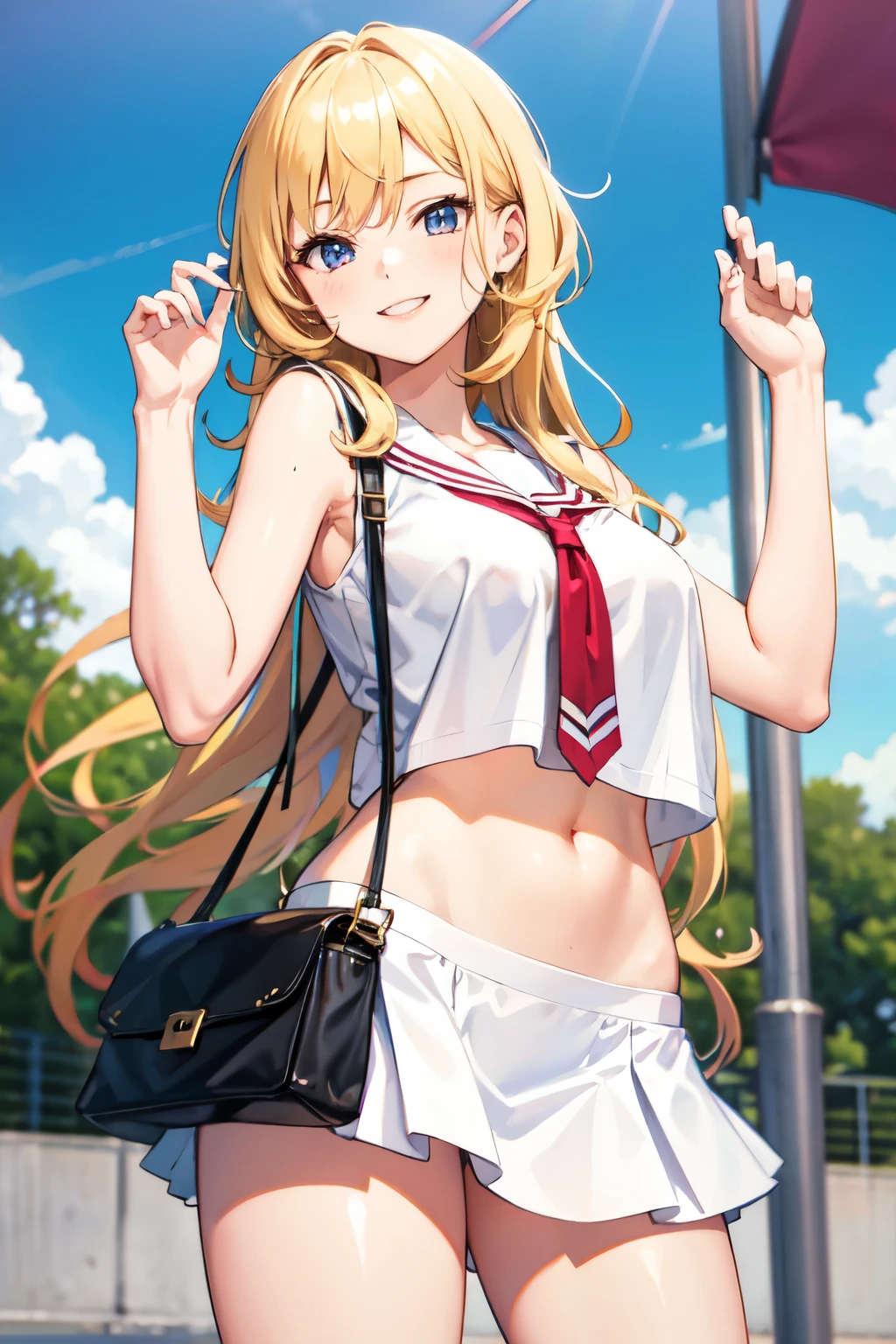 high school girl，Lewd，Blonde，Summer clothes，smile