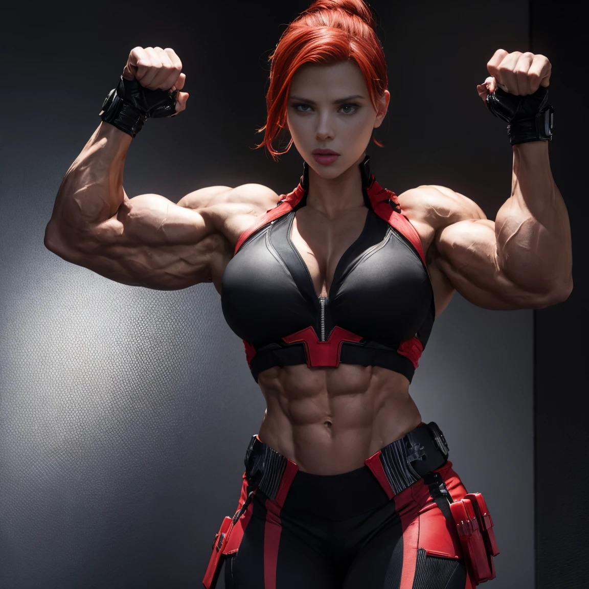 Scarlett Johansson as Marvel’s the Black Widow, athletic physique, shredded abs, muscular body, veins everywhere
