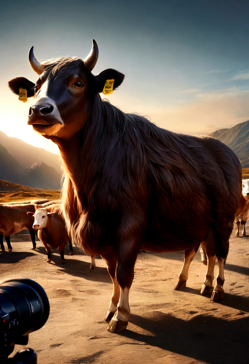 hyper realistic image, extremely detailed, professional photography, ultra realism,image of (two children), landscape as a backdrop, sun rising, five year old boy and girl playing with livestock, ultra realistic skin,environment highly detailed:1.3), sharp focus, volumetric mist, 8k UHD, DSLR, high quality, grain of film, extremely high quality RAW photograph, detailed background, intricate, Phase One 36mm, 16 mil. ULTRA MEGA REALISTIC, real.