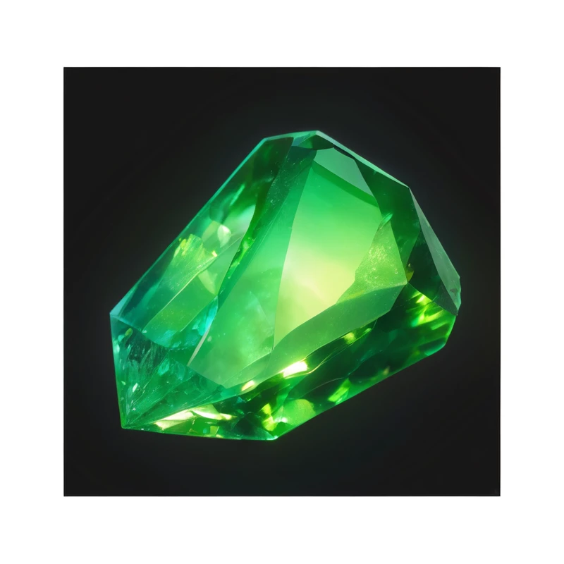Green diamond close up on black background, Green crystal, Jade Crafts, glowing Green crystals, Thin fragments of green glass crystal, glowing crystal on a rock, Green Halo, Ashes crystal, Green bioluminescence color photography, Made of crystallized synapses, The glittering gem on the hilt, green radioactive glow, Crystalline, Emerald