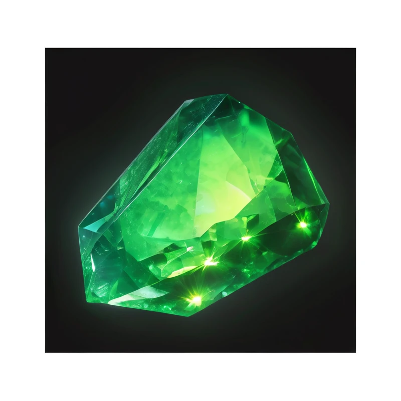 Green diamond close up on black background, Green crystal, Jade Crafts, glowing Green crystals, Thin fragments of green glass crystal, glowing crystal on a rock, Green Halo, Ashes crystal, Green bioluminescence color photography, Made of crystallized synapses, The glittering gem on the hilt, green radioactive glow, Crystalline, Emerald