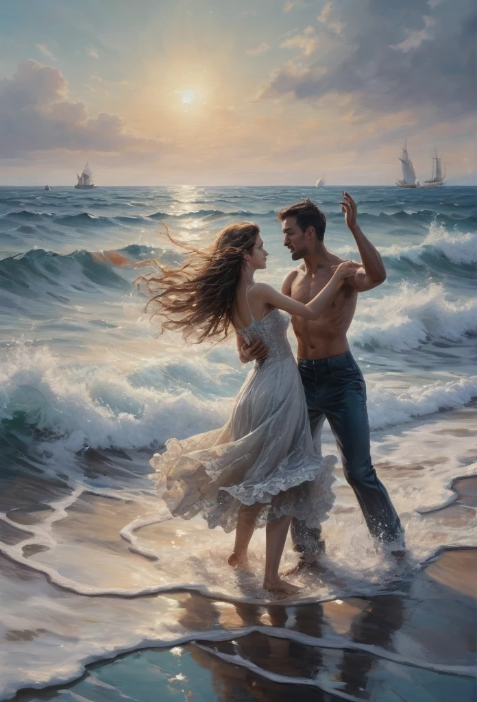 People Dancing on the Sea Surface, best quality, masterpiece, very aesthetic, perfect composition, intricate details, ultra-detailed