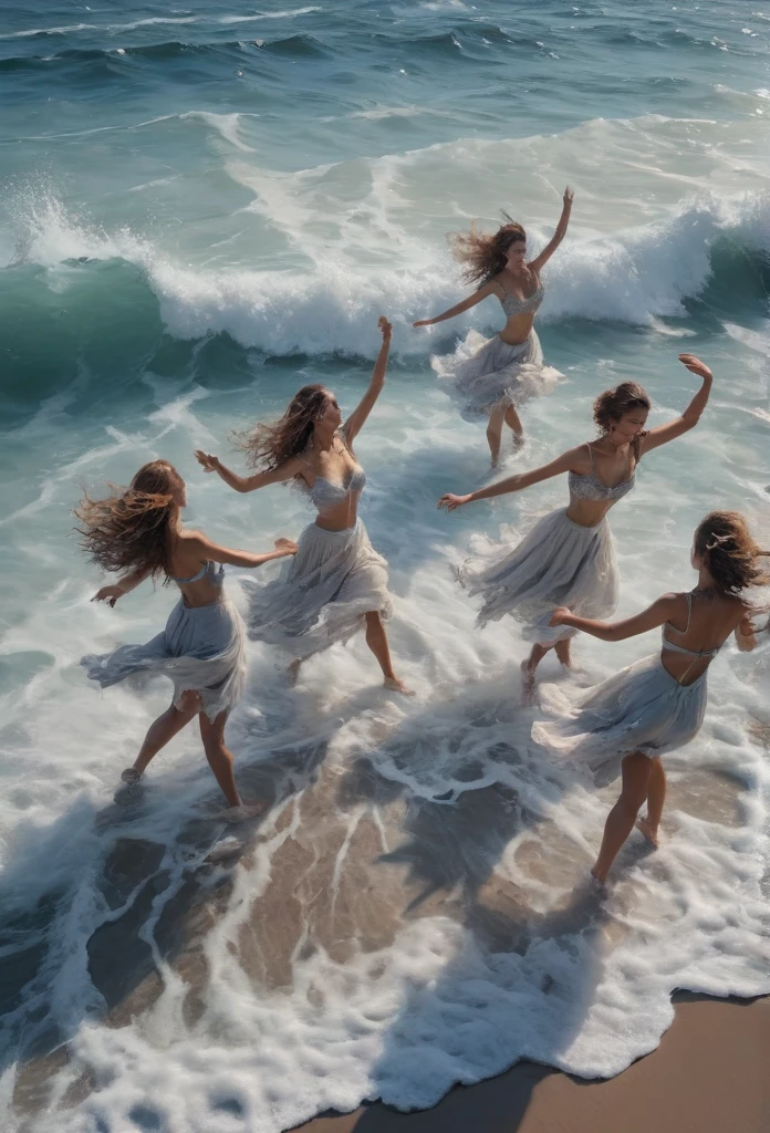 People Dancing on the Sea Surface, best quality, masterpiece, very aesthetic, perfect composition, intricate details, ultra-detailed