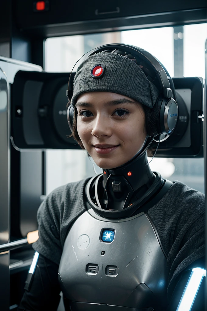 a person of the future in which there are no wars, everyone is happy and a lot is delegated to AI