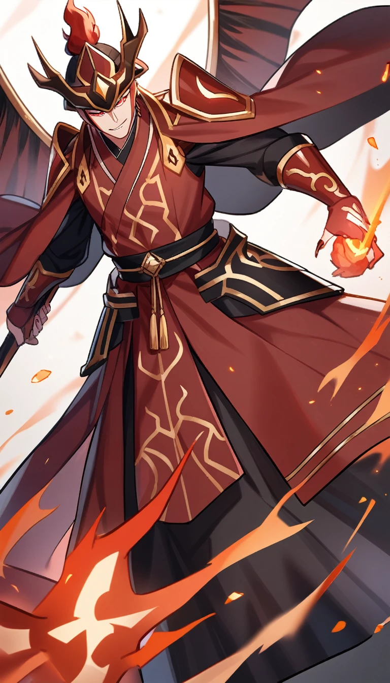 1 young man,Wearing red Lord Fu's clothes,holding a sword in the left hand, focus man,Masterpiece, best quality, very beautiful,