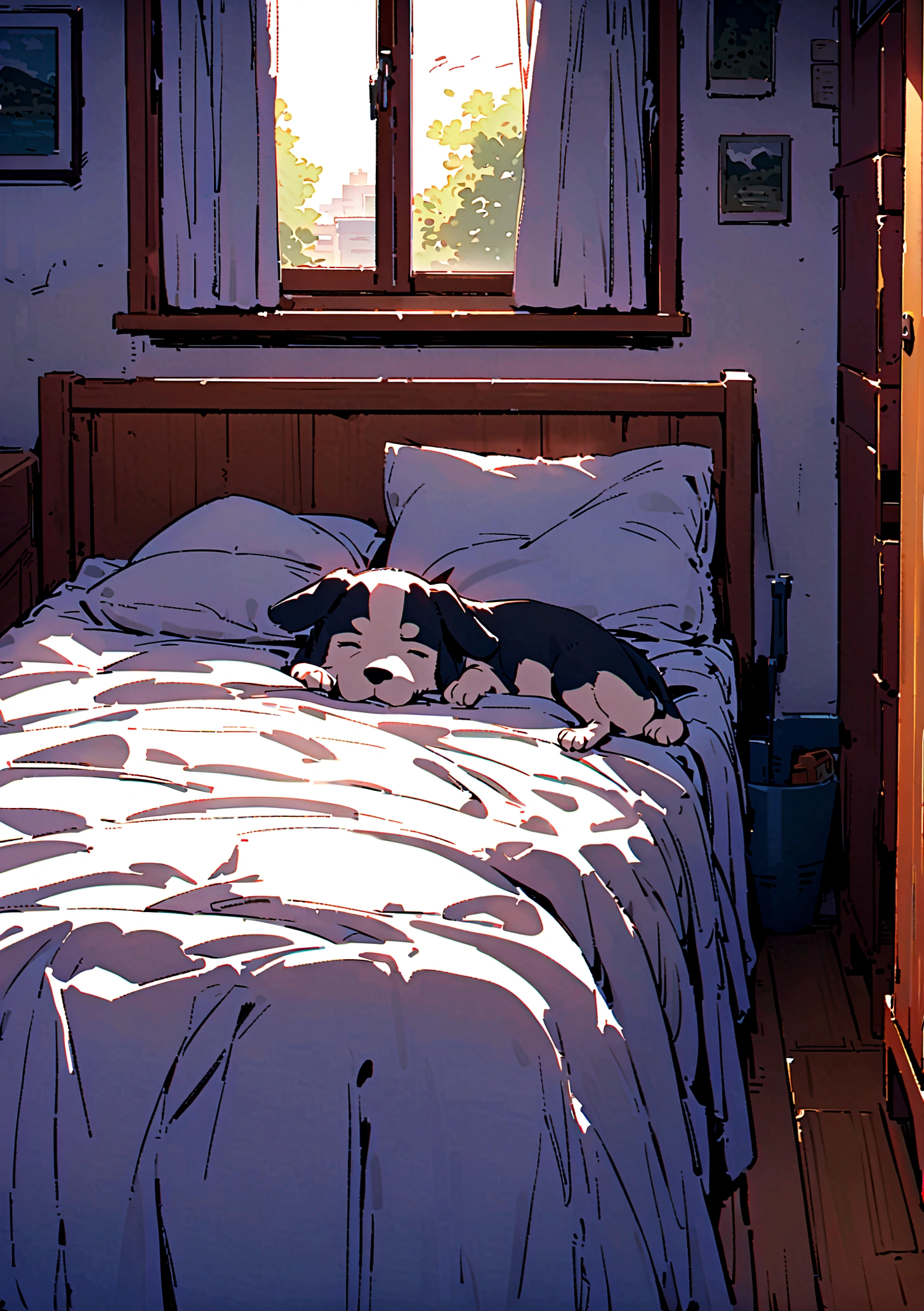 sleepy dog,bed,window
