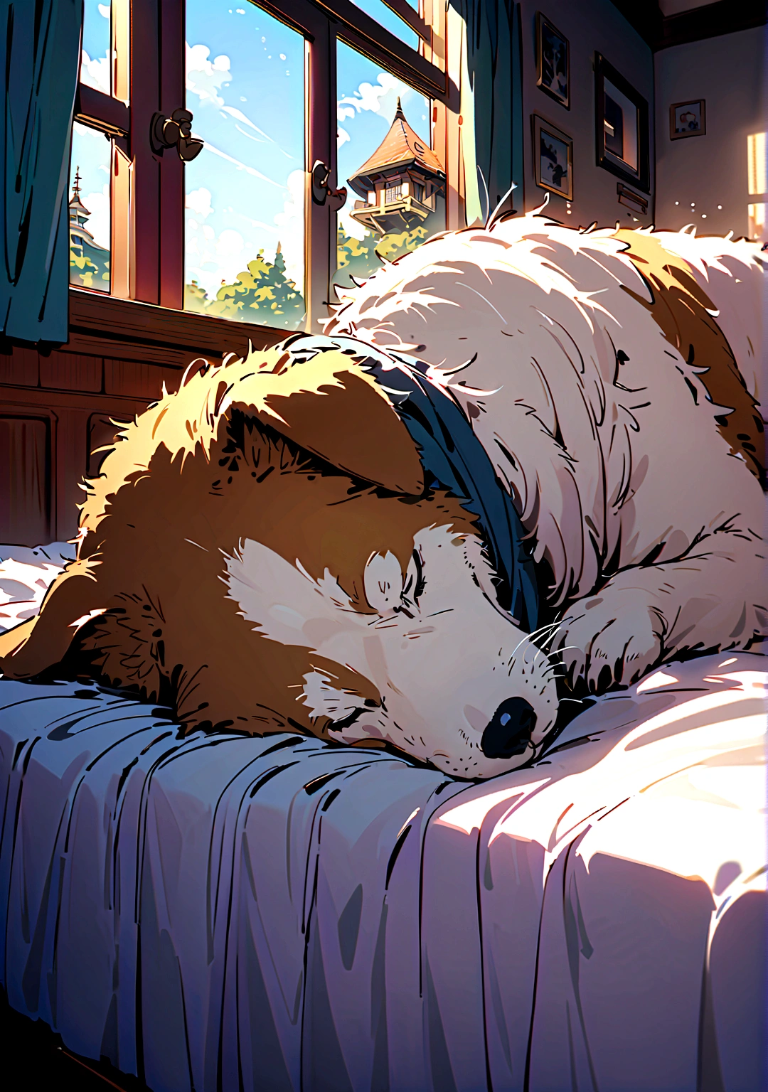 sleepy dog,bed,window