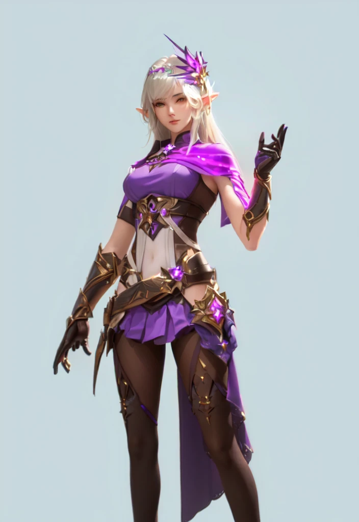 A man in a purple suit、Close-up of woman holding knife, Full body fairy, Charming Elf Princess Knight, Inspired by Yang Jin, Female Mage, IG model | Atjem, 3D Rendering Character Art 8k, Female characters, Fantasy Costume, Female Mage!, Star witch clothes, Epic Mage Girl Character, style Atjem, Purple Armor