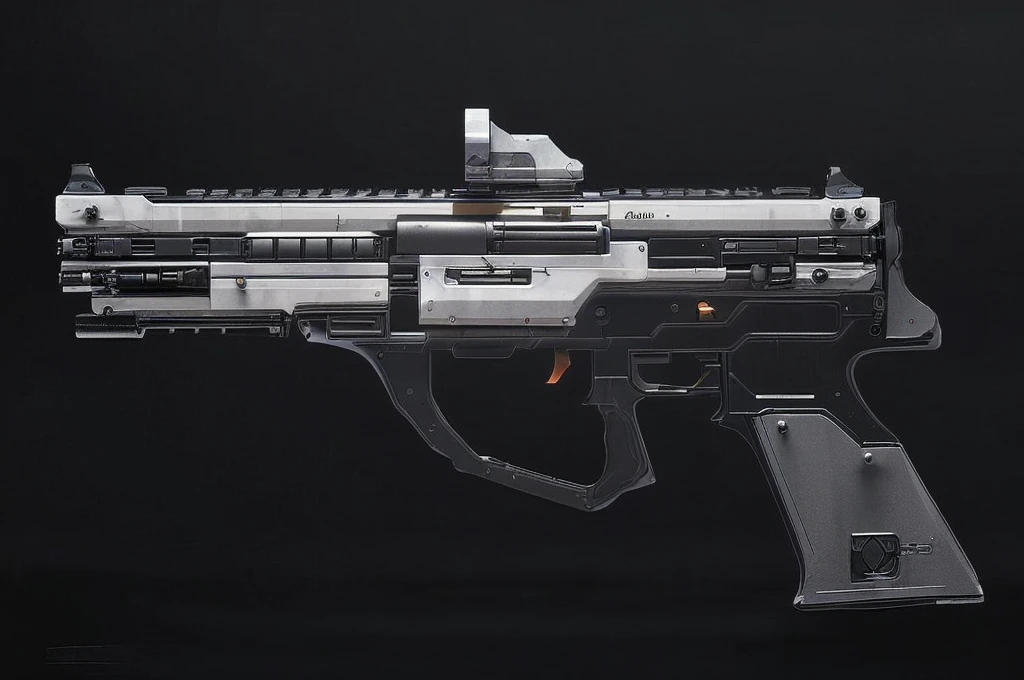 (masterpiece, top quality, best quality, official art, beautiful and aesthetic:1.2),(8k, best quality, no humans,( black background:1.3), gradient, gradient background, weapon, vehicle focus,black design, Science fiction, gun,assault rifle design,