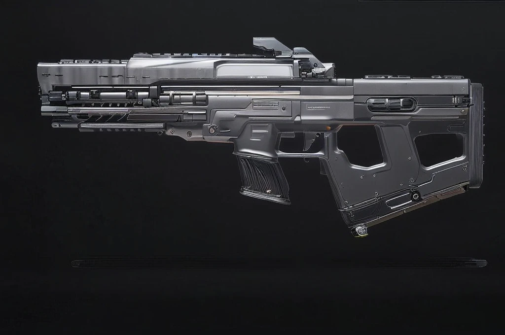 (masterpiece, top quality, best quality, official art, beautiful and aesthetic:1.2),(8k, best quality, no humans,( black background:1.3), gradient, gradient background, weapon, vehicle focus,black design, Science fiction, gun,assault rifle design, 