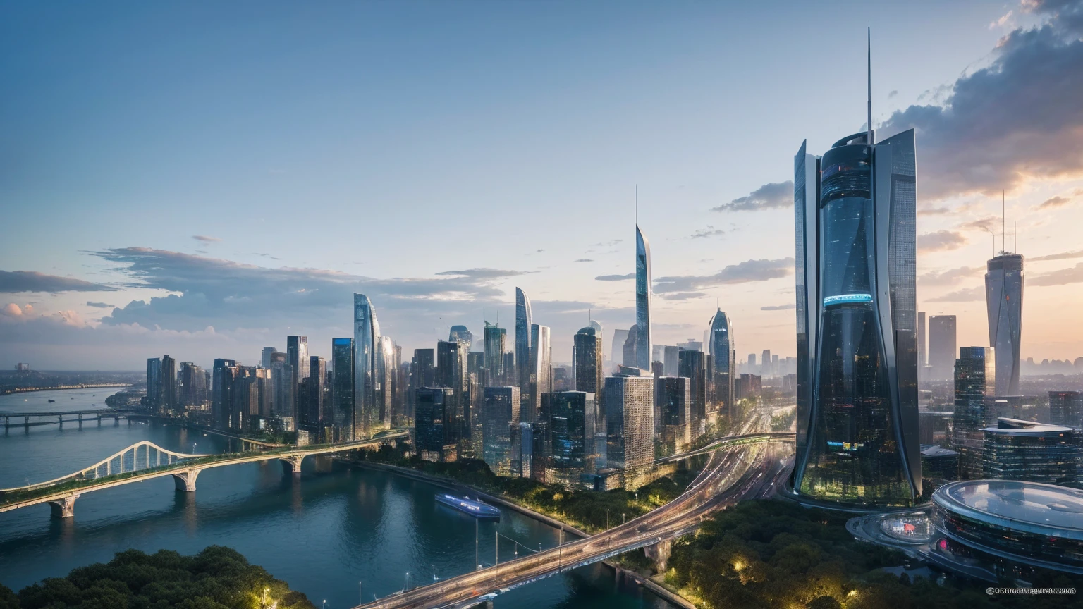 (Best quality,4K,8K,A high resolution,Masterpiece:1.2),Ultra-detailed,(Realistic,Photorealistic,photo-realistic:1.37),Futuristic floating city,Futuristic technology,Huge urban high-tech tablet platform,Airship,Floating in the sky,Futuristic city,Small airships around,High-tech hemispherical platform,Colorful lights,Advanced architecture,modernn architecture,skyscrapper,Access the cloud,Scenic beauty,view over city,Impressive design,Blend seamlessly with nature,energetic and vibrant atmosphere,Futuristic transportation system,Parking is suspended,Transparent path,Lush greenery,Sky gardens,cascading waterfalls,Magnificent skyline,reflections on the water,Sparkling river,Architectural innovation,futuristic skyscrapers,Transparent dome,The shape of the building is unusual,Elevated walkway,Impressive skyline,Glowing lights,Futuristic technology,Minimalist design,Scenic spots,Panoramic view,Cloud Piercing Tower,Vibrant colors,epic sunrise,epic sunset,Dazzling light display,magical ambiance,The future city,Urban Utopia,LuxuryLifestyle,Innovative energy,sustainable development,Smart city technology,Advanced infrastructure,Tranquil atmosphere,Nature and technology live in harmony,Awesome cityscape,Unprecedented urban planning,Architecture connects seamlessly with nature,High-tech metropolis,A cutting-edge engineering marvel,The future of urban living,Visionary architectural concept,Energy-efficient buildings,Harmony with the environment,A city floating above the clouds,Utopian dreams become reality,The possibilities are endless,State-of-the-art transportation network,Green energy integration,Innovative materials,Impressive holographic display,Advanced communication system,Breathtaking aerial view,Quiet and peaceful environment,Modernist aesthetics,Ethereal beauty