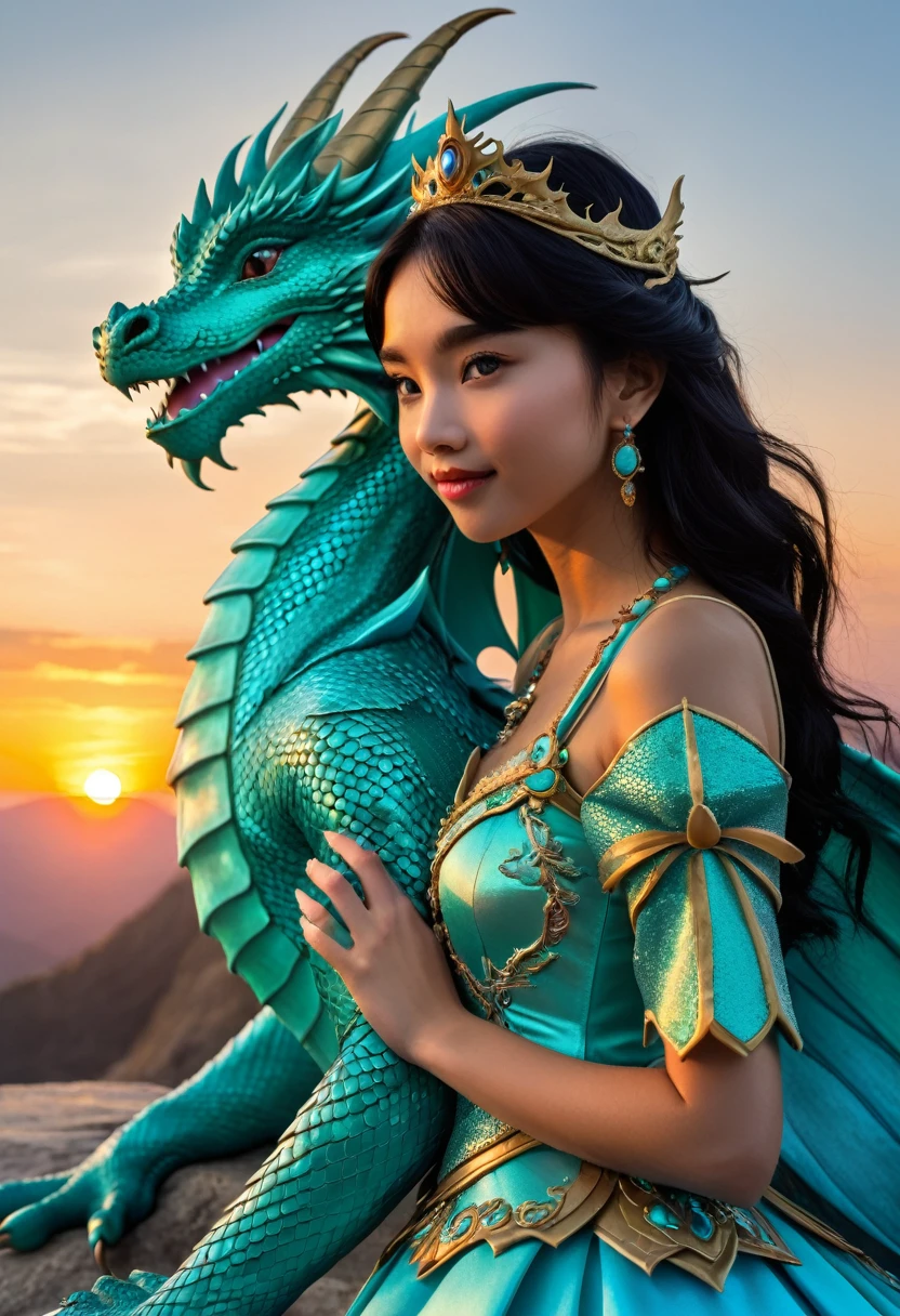 close-up, The Turquoise Dragon and the Princess at the sunset