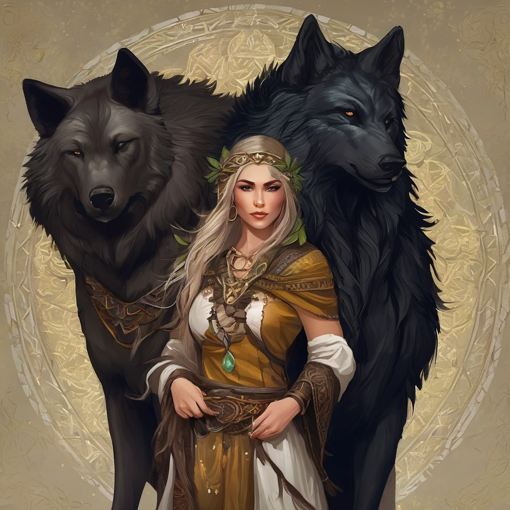 (Beautiful elf druid girl 1.3) hug a big black wolf (Background&#39;Extremely detailed Unity 8k CG display, head of&#39;artwork, best quality, ultra-detailed, beautiful, bright, detailed eyes:1.2), better lighting, (best shadow, an extremely delicate and beautiful, floraison, iridescent), head of&#39;artwork, best quality:1.1, realistic:1.3, Cinematic lighting:1.2, on a sunny cliff:1.5, ultra photorealistic, photorealistic:1.0, sharpness:1.1, depth of ﬁeld:1.1, 50mm, Hasselblad X1D II, Door 160