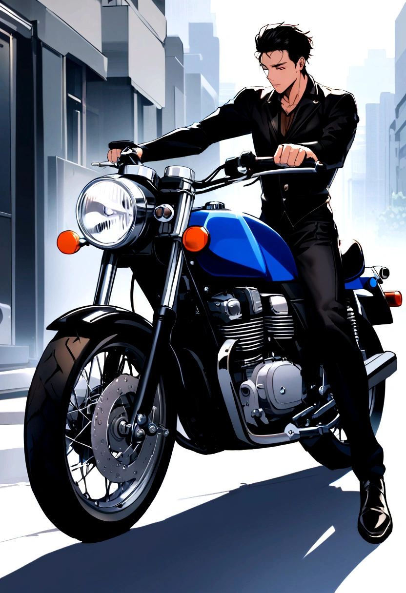 A 26 year old man washing an XJ6 motorcycle
