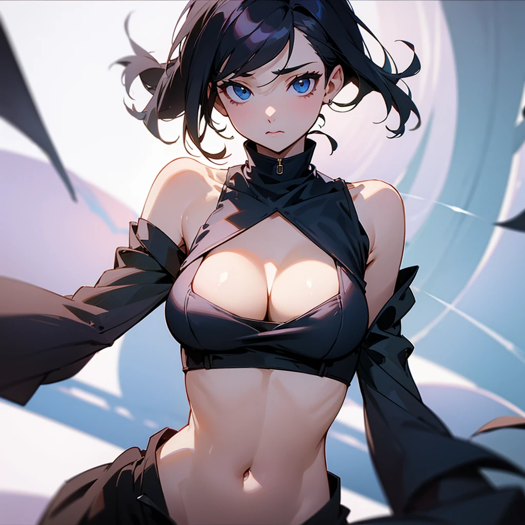 crop top navel、bare shoulders、(cleavage:1.4)、sideboobsweater dress、、立ち姿