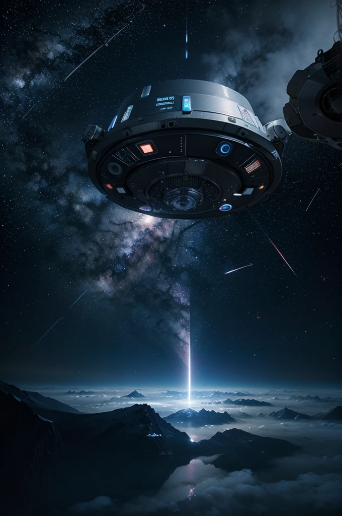 Neural network of the future floating in space, surrounded by stars and cosmic nebulae, to emphasize the vision of the future and advanced technologies.