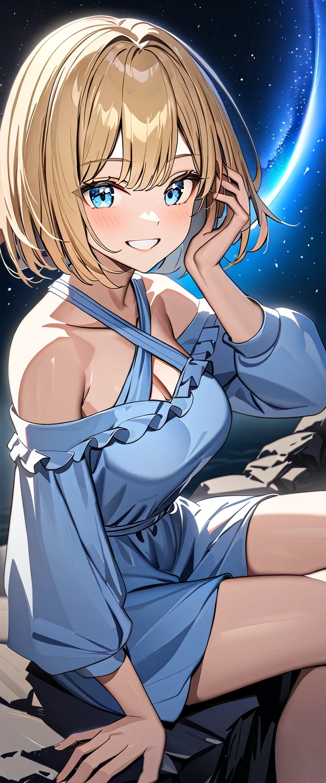 tenkaizumo, tenka izumo, short hair, blue eyes, blonde hair, smile,
BREAK nude, big breast, nipples, big thighs, pussy
BREAK outdoors, space, starry sky, star \(sky\), moon,
BREAK spread legs, (cowboy shot:1.5),
BREAK (masterpiece:1.2), best quality, high resolution, unity 8k wallpaper, (illustration:0.8), (beautiful detailed eyes:1.6), extremely detailed face, perfect lighting, extremely detailed CG, (perfect hands, perfect anatomy),