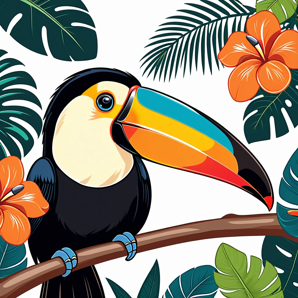 cute toucan, illustration, vector graphics, strong contours
