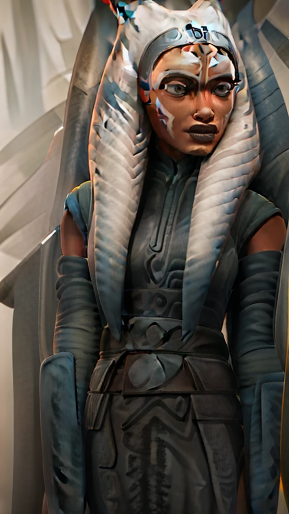 "((Ahsoka)) gracefully seated on a Sith throne, emanating a powerful aura."