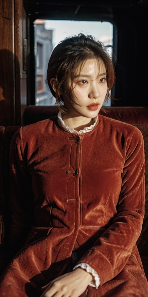 (cowboy shot), sfw, (masterpiece), (best quality:1.0), (ultra highres:1.0), detailed eyes, BREAK , MissMartianYJ, green skin, short hair, 1girl, sweet_lolita, BREAK, (street, indoors, gorgeous view)