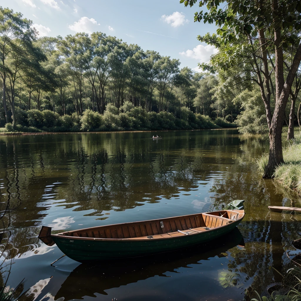 lake, cane, the forest, fisherman in a boat
