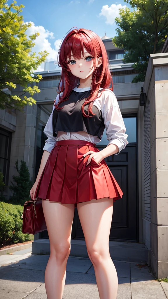 It is written straight,Thick thighs,korean girl,Red-haired,mini skirt,black skirt,