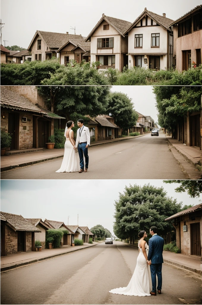Loving couples looking cities from village