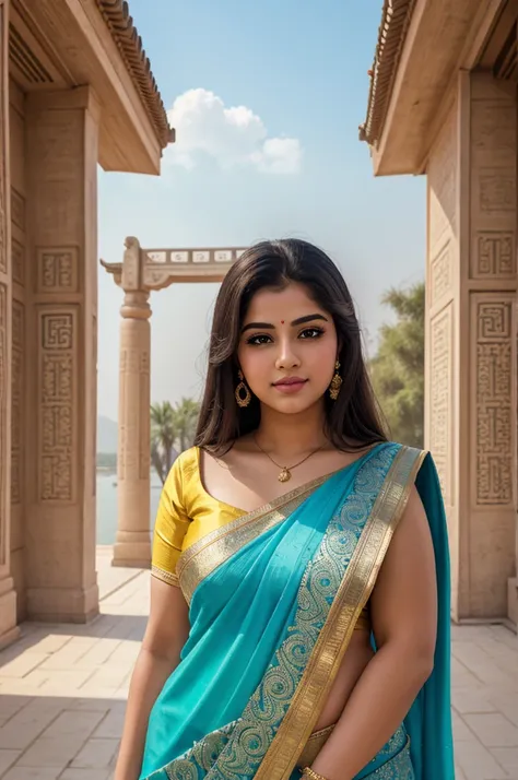 1 heavenly beautiful and goddess beauty cute and sweet looking face arabian female in front of summer palace, china, heavenly be...