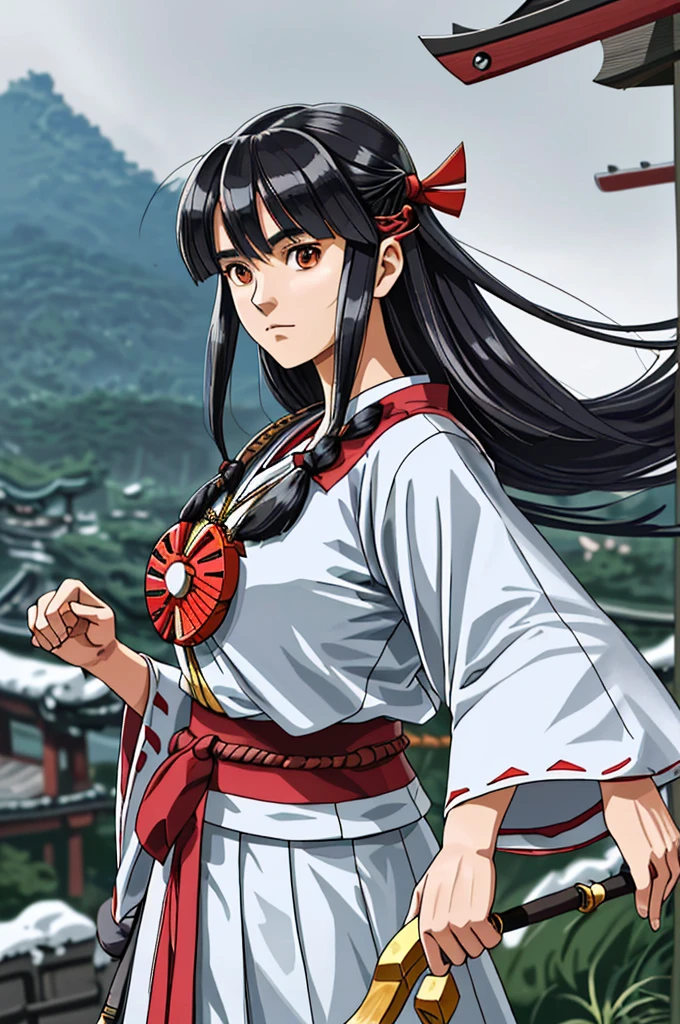 Highest quality,High resolution,((Ainu people)) ,One person,(bow),(Shrine maiden),woman,One personで,(Nakoruru),strongest,Anime Style,(Limbs),(Full Finger),(Accurate fingertips), (The finer details), (Super detailed),4K,(high resolution),whole body, (Front angle), Looking at the camera,masterpiece,(Subtle details),(Intricate details),Octane Rendering,(Hyper Detail),