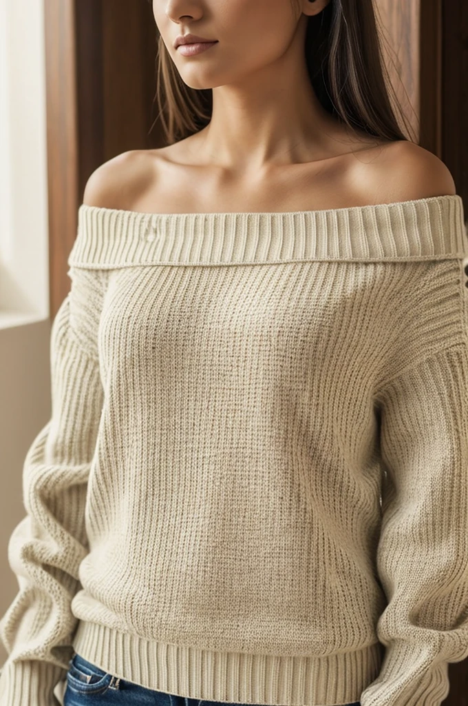 ((Best quality)), ((masterpiece)), (detailed), 1 girl, off shoulder sweater,  visible